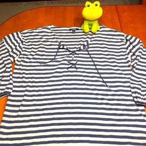 Chaps Striped Lace Up Blue White Soft Top…